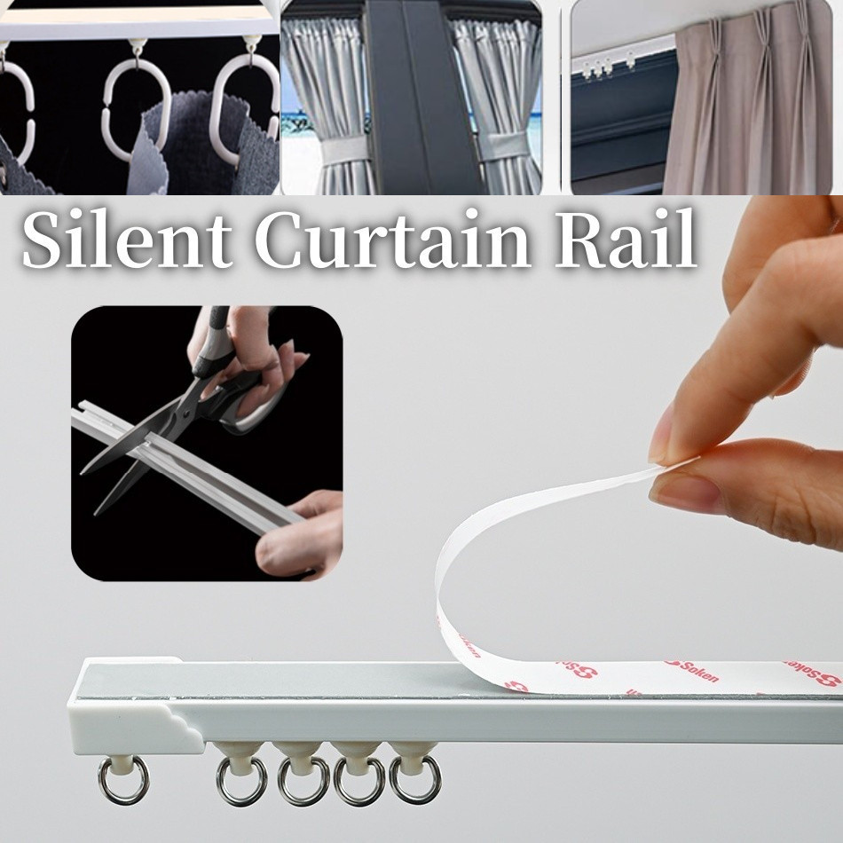Self Adhesive Curtain Rail Track Door Curtain Silent Pulley Track Rel ...