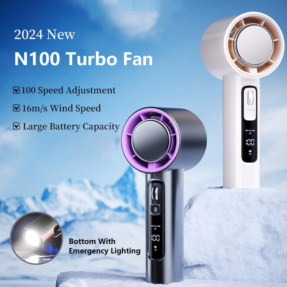 N100 Mini Fan Portable Turbo Fan Rechareable Handheld LED Digital ...