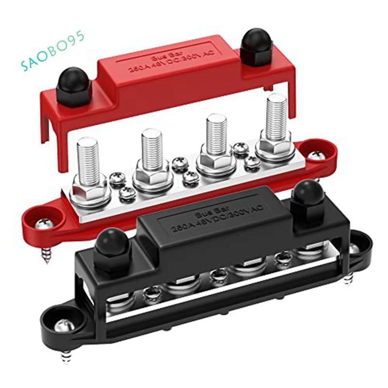 2 PCS 250A 12V Bus Bar Battery Power Distribution Block Black & Red ...