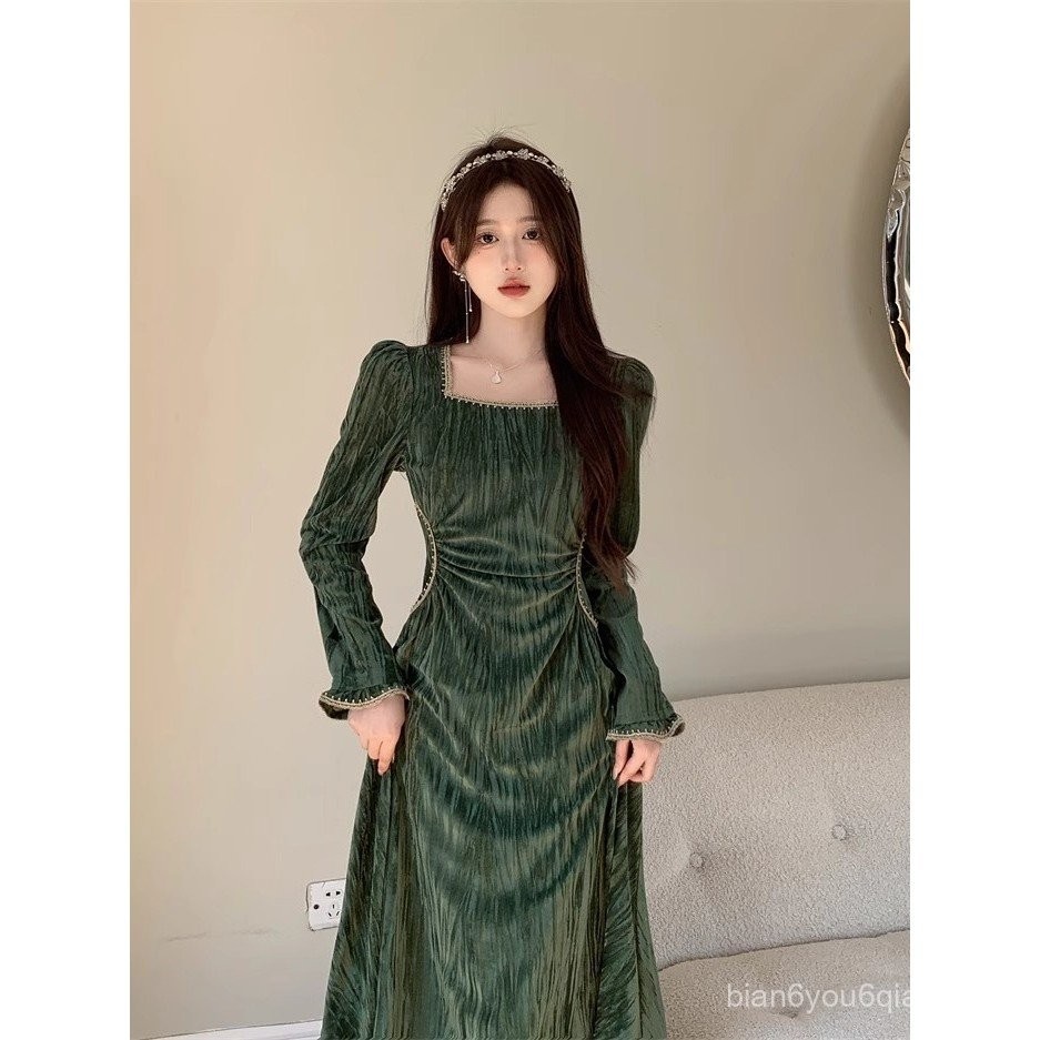 Cowl Neck Floor-length Velvet Dress Dark Green Plus Size