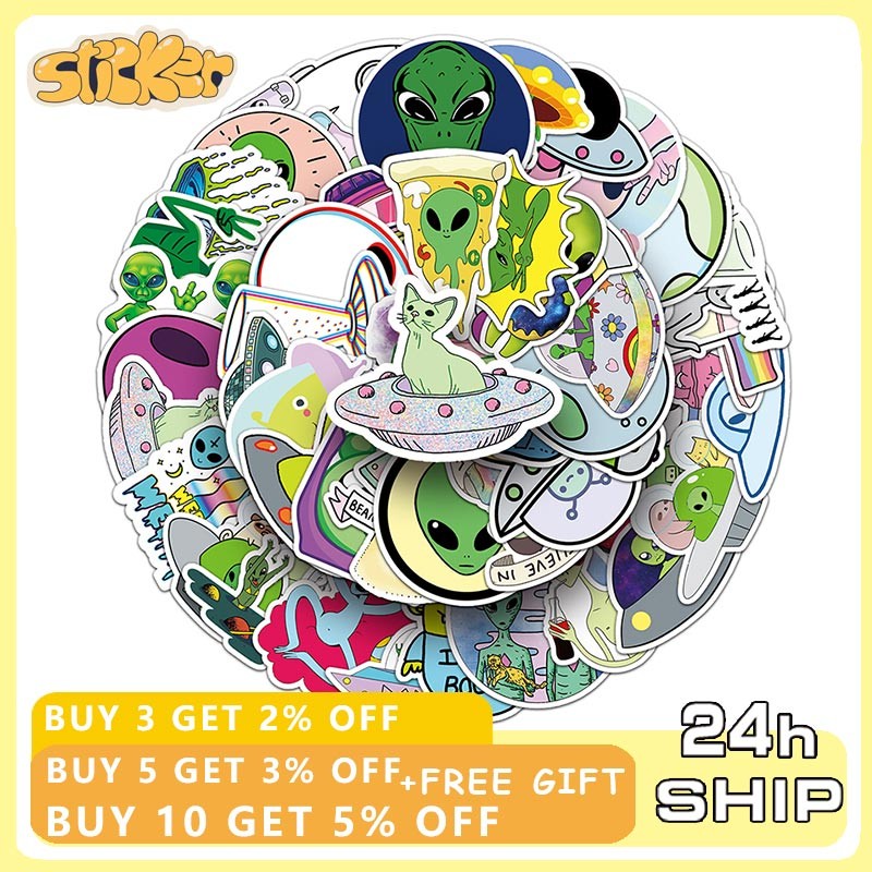 50pcs Alien Cartoon Sticker Suitcase Water Cup Stationery Phone Car ...