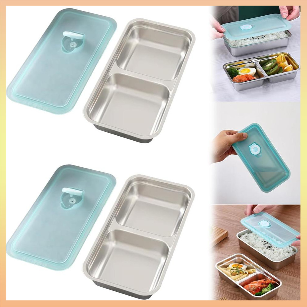 Leakproof Double Snack Box Stainless Steel Snack Containers With Lids ...