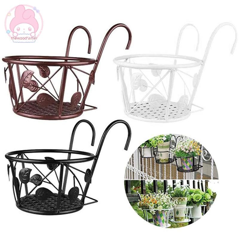 thewoodfamer Outdoor Hanging Basket Plant Iron Racks Fence Balcony ...