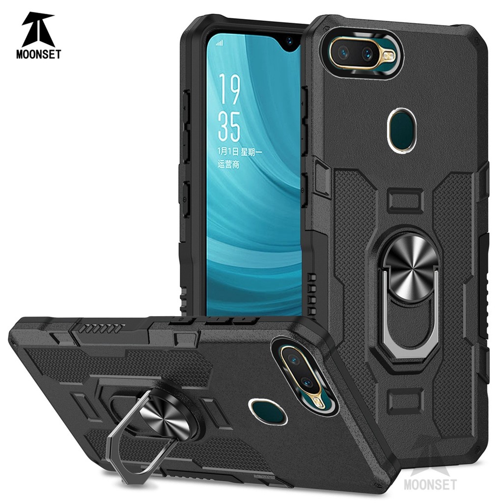 For OPPO A5s A7 A12 A11K F9 Case Hard PC Back Soft TPU Edge Camera  Protection Ring Holder Kickstand Shockproof Slim Thin Cover