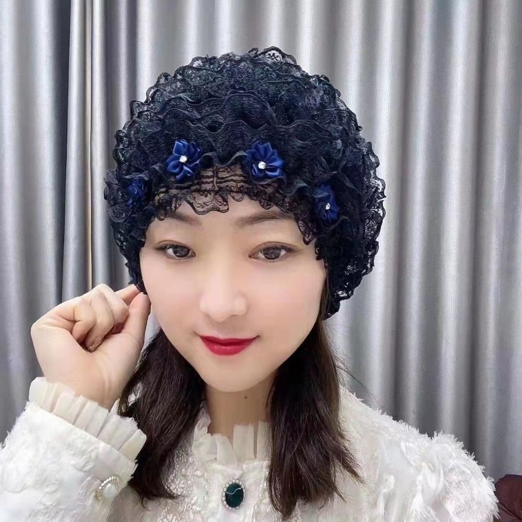 Topi berlapis renda elastik, rambut palsu, benang kecantikan, topi ...