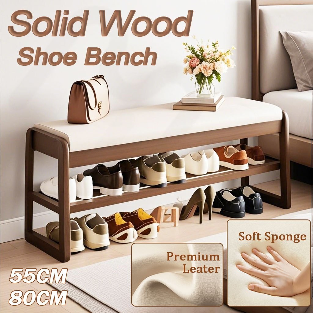 【Local Seller 】Solid Wood Shoe Bench Shoe Rack with Seat Shoe Changing ...