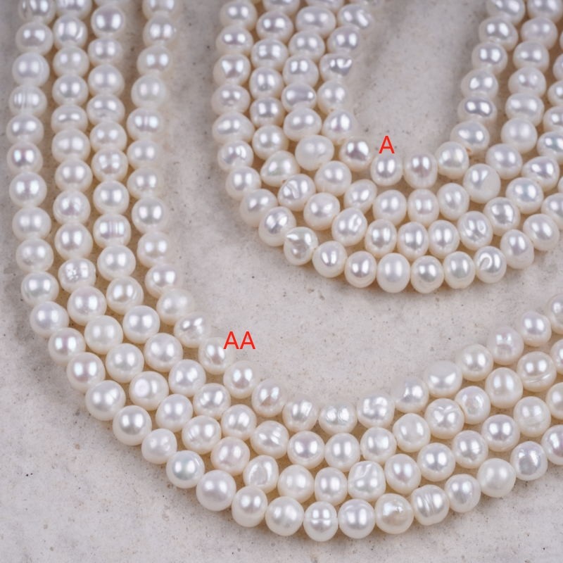 15" Strand Of 4-5mm White Natural Freshwater Pearl Loose Beads - Round Center-Drilled