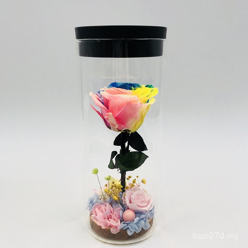 Hadiah bunga abadi baru rentas sempadan Hari Valentine menyentuh botol ...