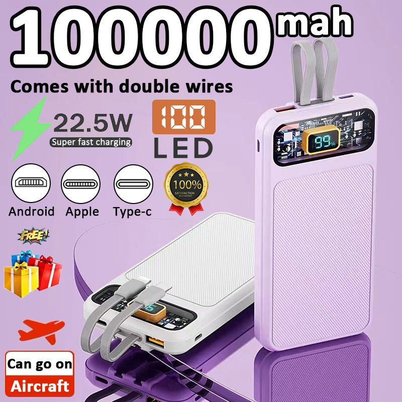 Power Bank 100000mAh Avec écran LCD - 4 Ports USB, Charge Rapide, Lampe Torche, Portable