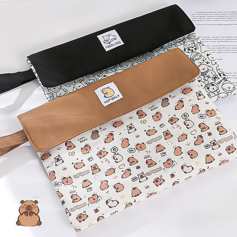 Capybara Cartoon Document Bag Large Capacity Zipper File Folder Black ...