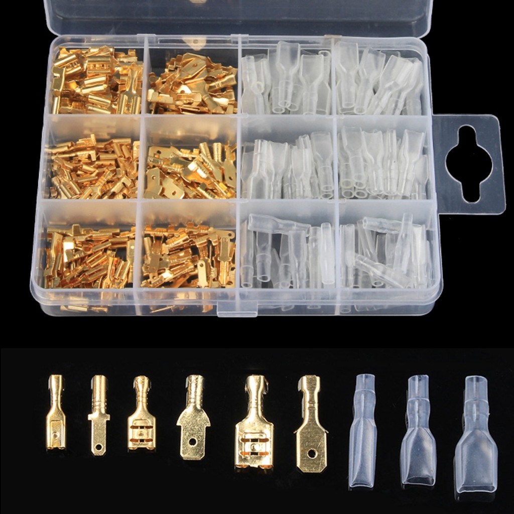 ManYee 270pcs Male Female Spade Connectors 2.8/4.8/6.3mm Spade Wire Crimp Terminal Connector Quick Splice Crimp Terminals With Insulating Sleeve Kit AWG 22-14 For Electrical Wiring Car Audio Speaker