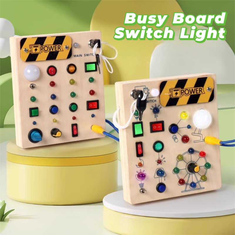 Montessori Busy Board Baby Wooden Switch Light LED Simulation Socket ...