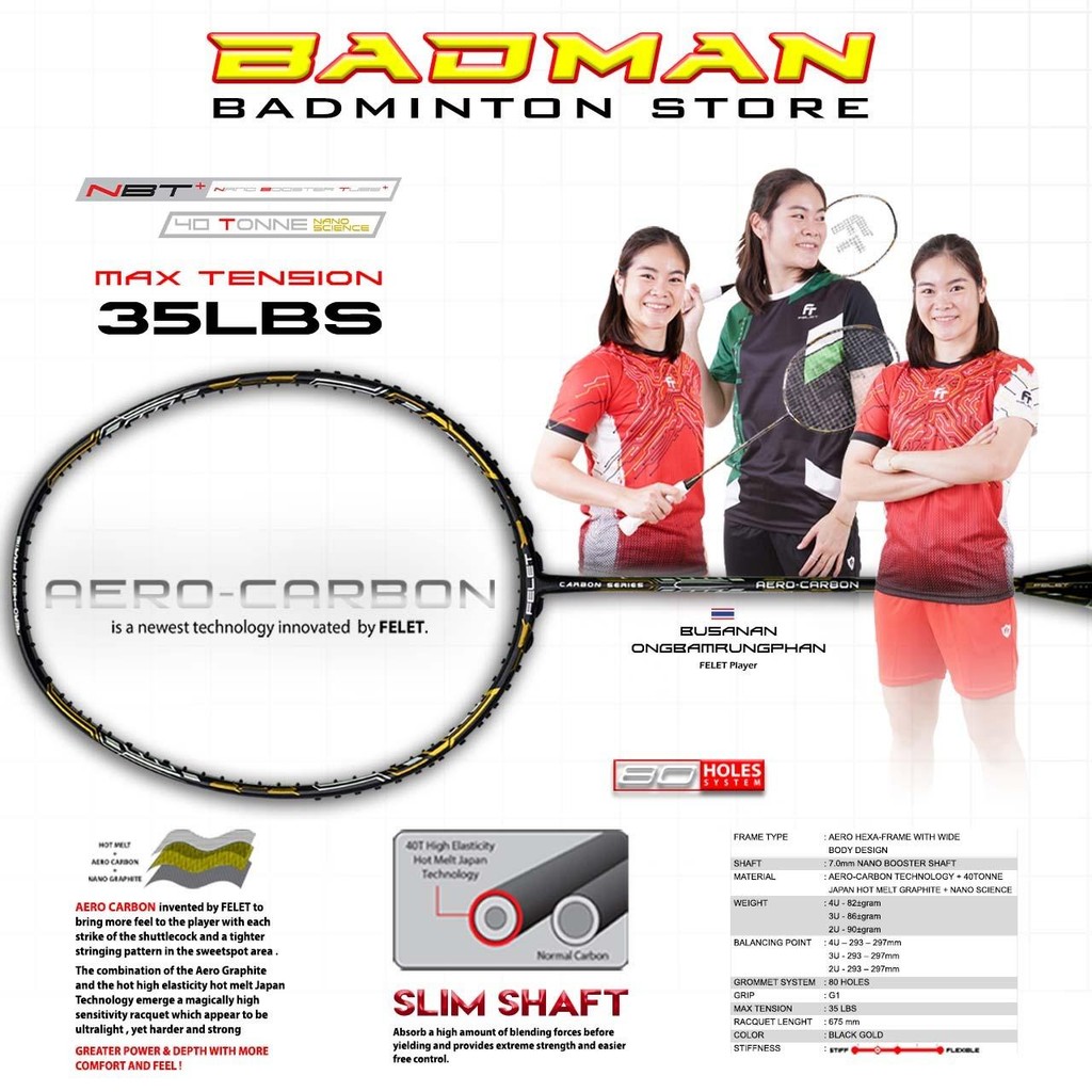 Felet Aero Carbon Technology Racket Badminton Racket 100% ori Reket by ...