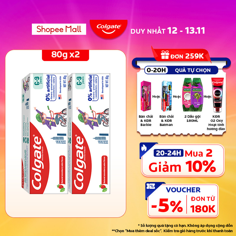 Set of 2 Colgate Kid Free From toothpaste for children 6-9 years old ...