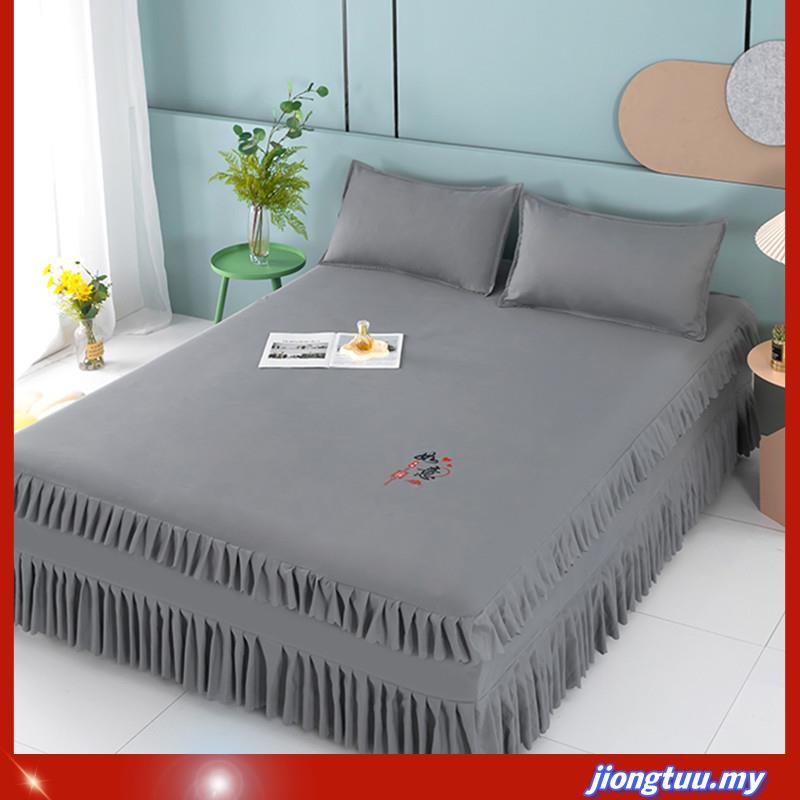 Murah cadar ropol kuning Pure Brushed Bed Skirt Solid Color Bedspread ...