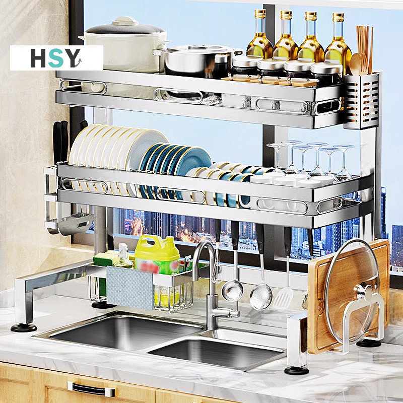 HSY 304 Stainless Steel Sink Dish Rack, 1/2 Layer 62/82/92cm Rustproof ...