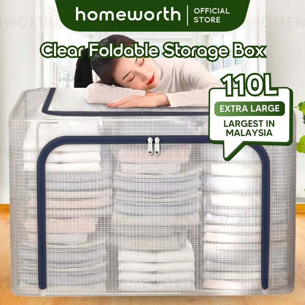 HOMEWORTH 24/72/110L Clothes Storage Box Transparent Foldable ...