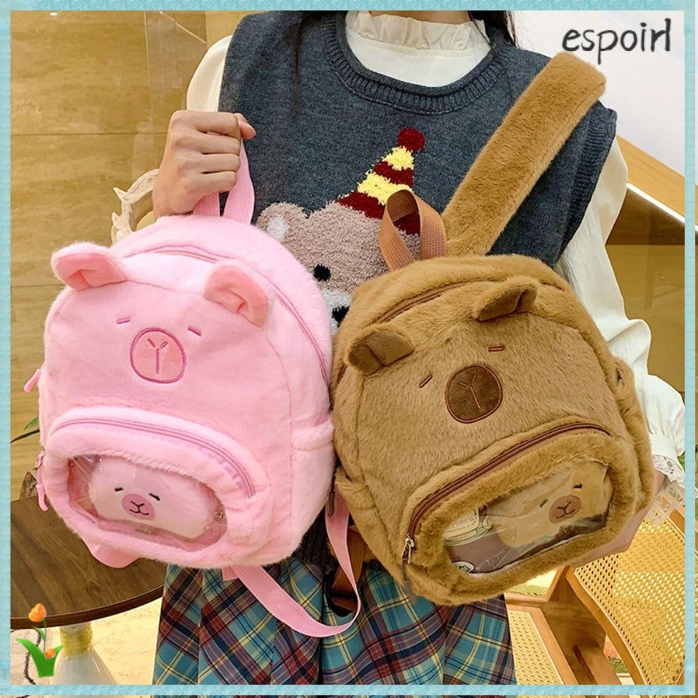 ESPOIR Capybara Plush Backpack, Cartoon See-through Children's Backpack ...