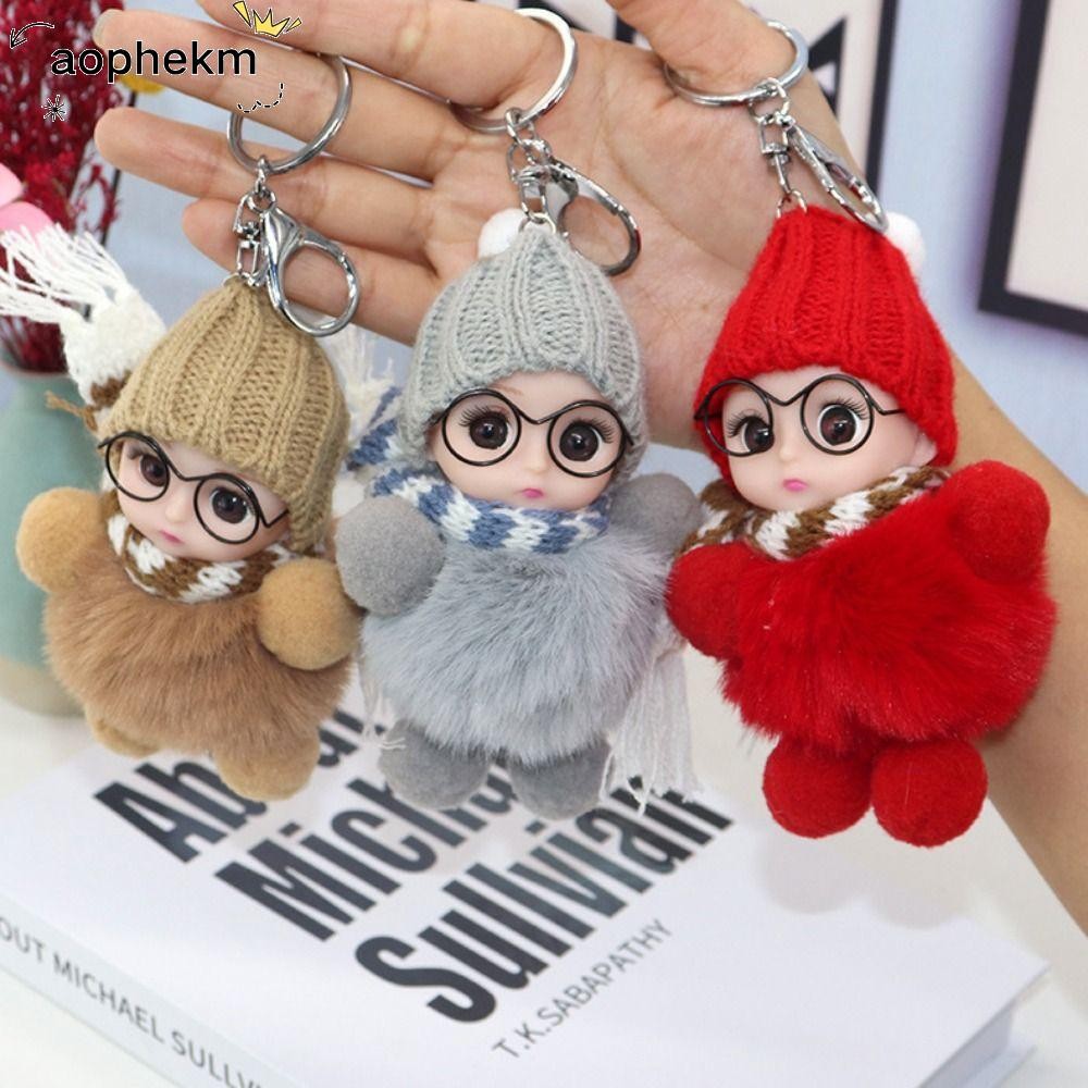 AOPHEKM Fur Ball Keyring, Cartoon Girl Plush Keychain, Plush Doll Cute ...