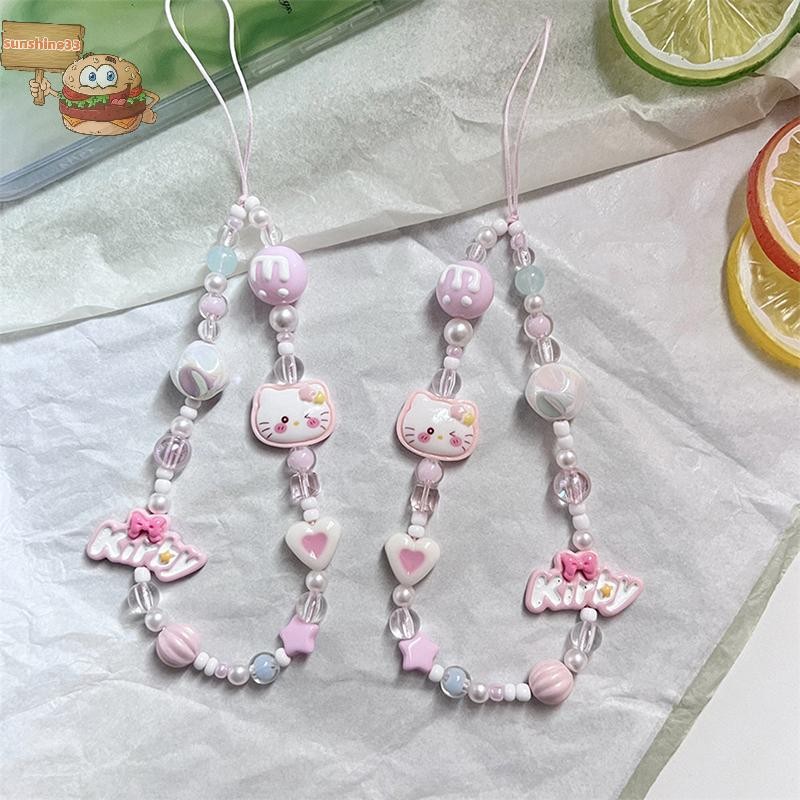 sun Kawaii Pink Hello Kitty Phone Chain Sweet Sanrio Anti-Lost Wrist ...