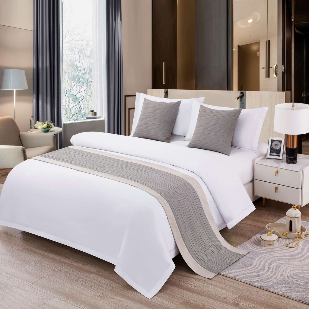 Luxury Cotton Linen Bed Runner Scarf Pure Color Hotel Bed Tail Towel ...