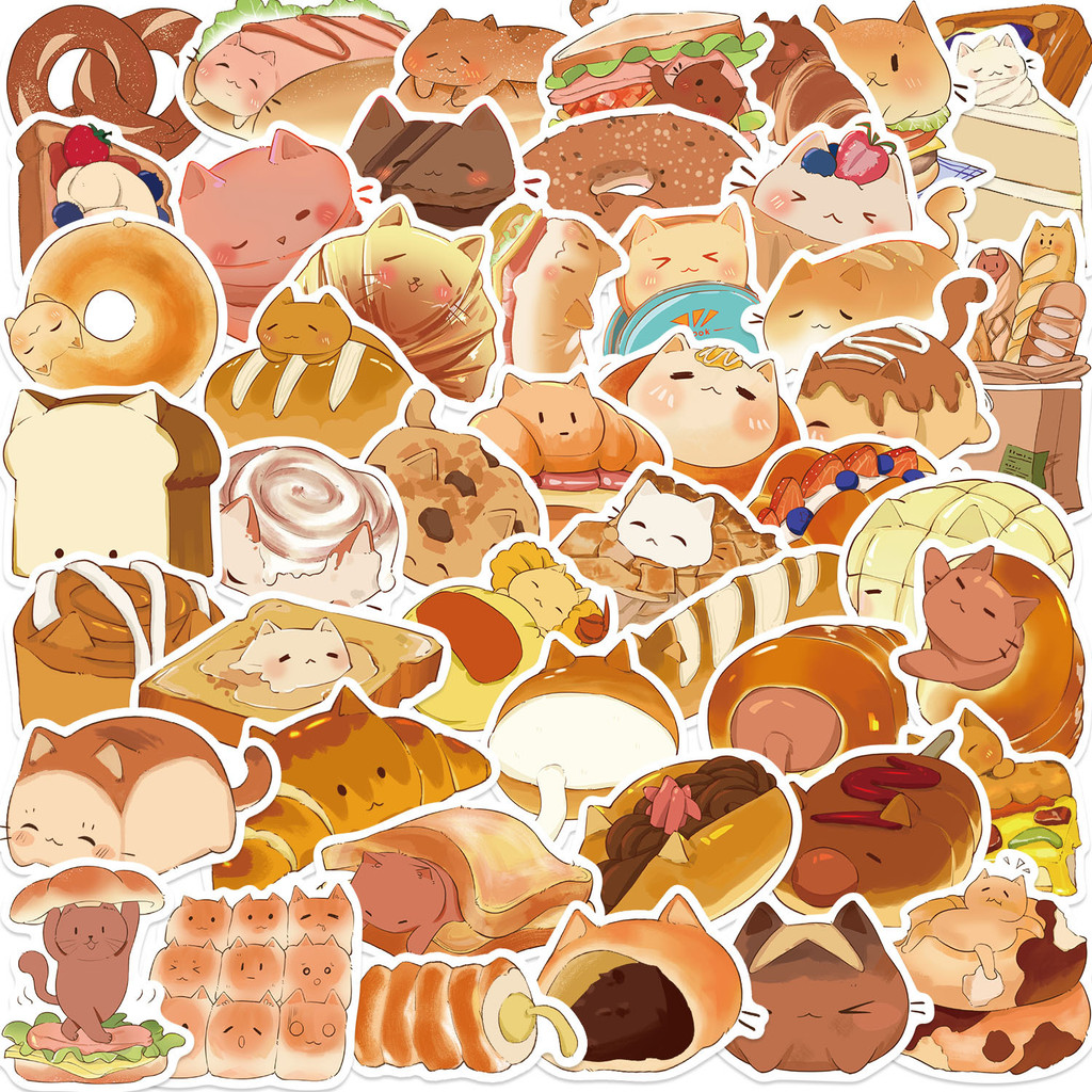50Pcs Cartoon Bread Cats Stickers DIY Decorations for Guitar Notebook ...