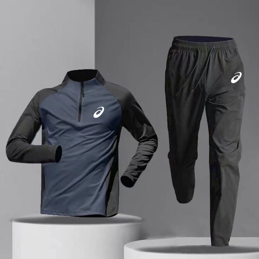 Men's Night Running Set Reflective Long-Sleeve Shirt Half-zip Jogging ...