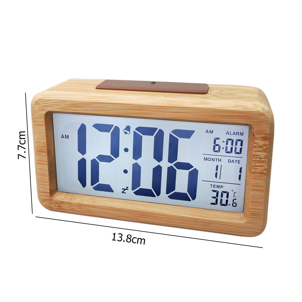 Digital Alarm Clock Wooden Time Display Battery Operated Electronic