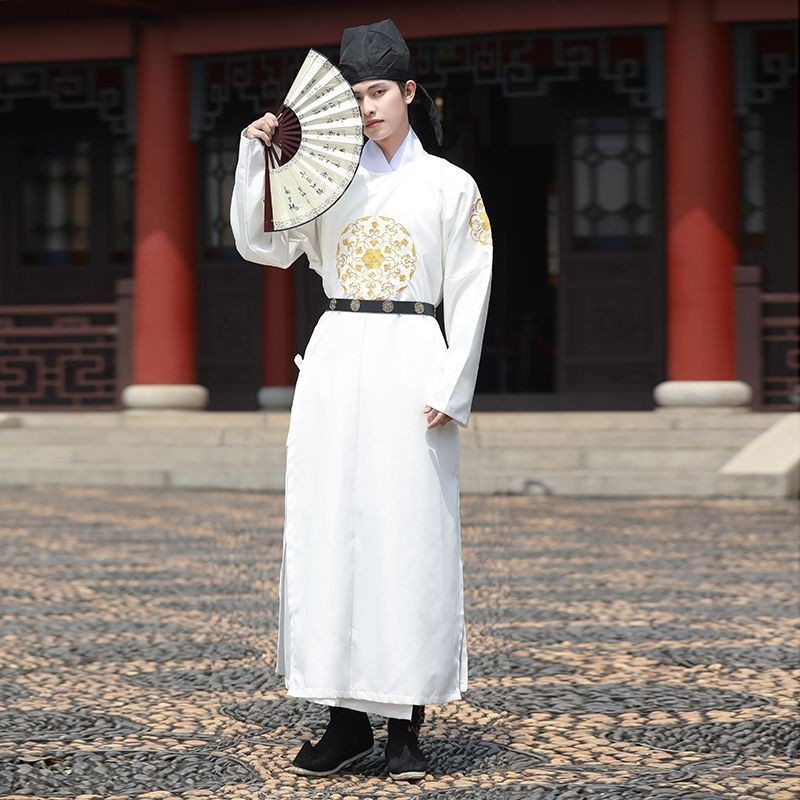 Hanfu Male Tang Made Round Neck Robe Martial Arts Style Black ...