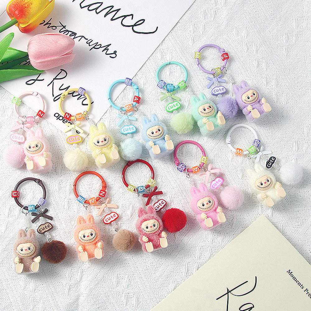 mini labubu Mobile phone chain backpack pendant Keychain flocking doll ...