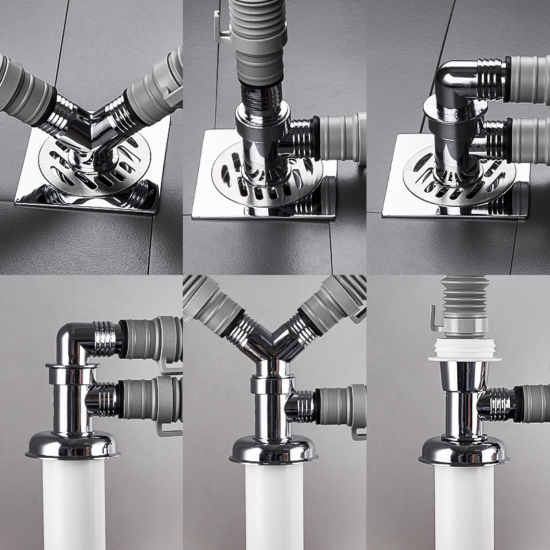 Double Washing Machine Basin Sewer Pipe Drainage Three-way Floor Drain ...
