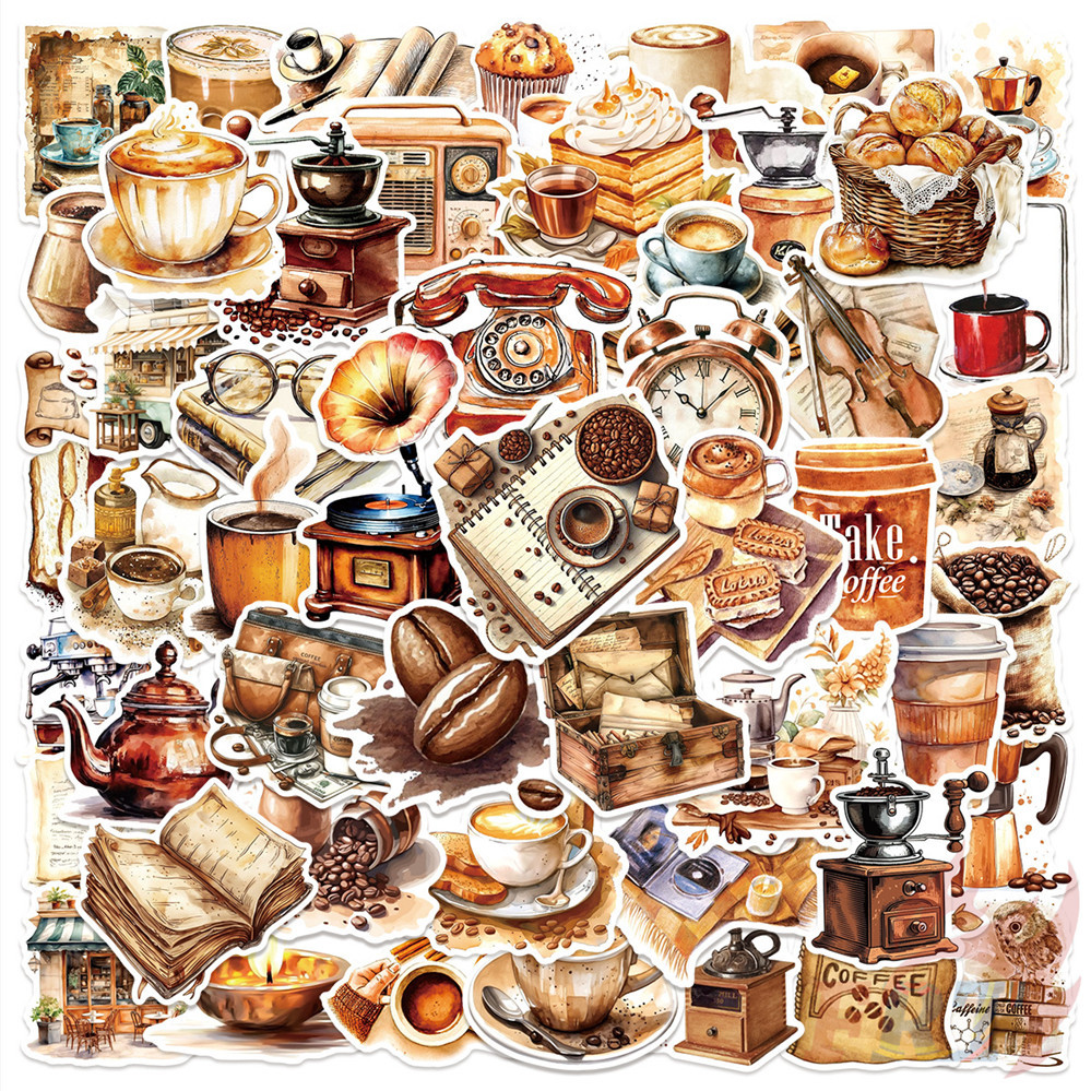 Retro Coffee Cafe Series 01 Stickers 50Pcs/Set DIY Fashion Waterproof ...