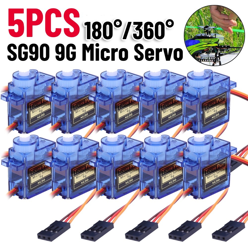 5-Pack SG90 Micro Servo Motors - Mini 9G Robot Servos For RC, Arduino, Robotics Projects