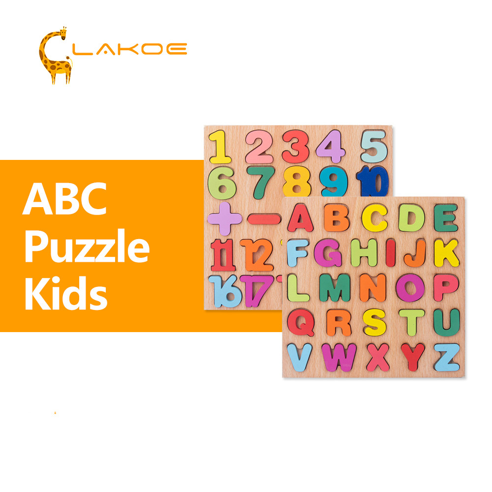 Lakoe Kids Wooden Educational Puzzle Toys Kid Number Letter shape ...