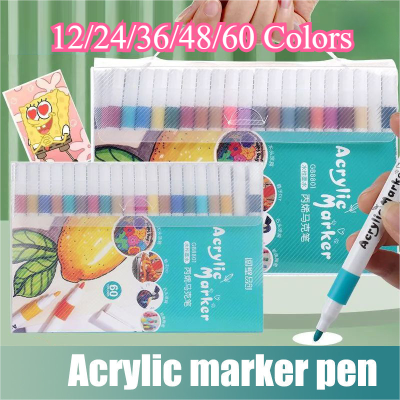 12/24/36/60 Colour Marker Pen Acrylic Mark Waterproof Markerpen Kids ...