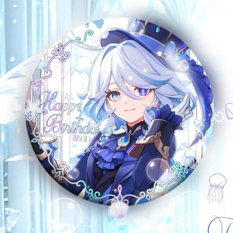 原神游戏周边芙宁娜徽章吧唧卡洛斯58mm镭射胸针挂件Genshin Impact Game Surrounding Funina Badge ...