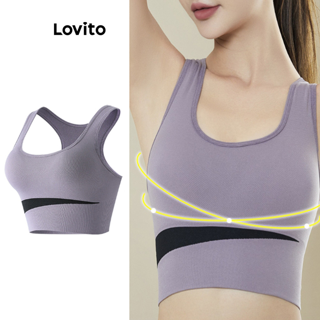 Lovito Sporty Plain Colorblock Sports Bra for Women LNL87116 | Shopee ...