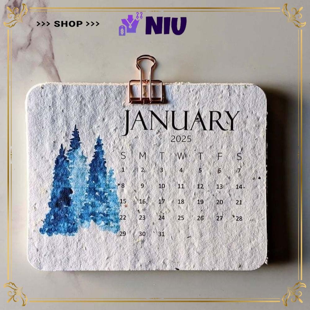 NIU 2025 Calendar, White Wild Flower Paper Degradable 2025 Plantable