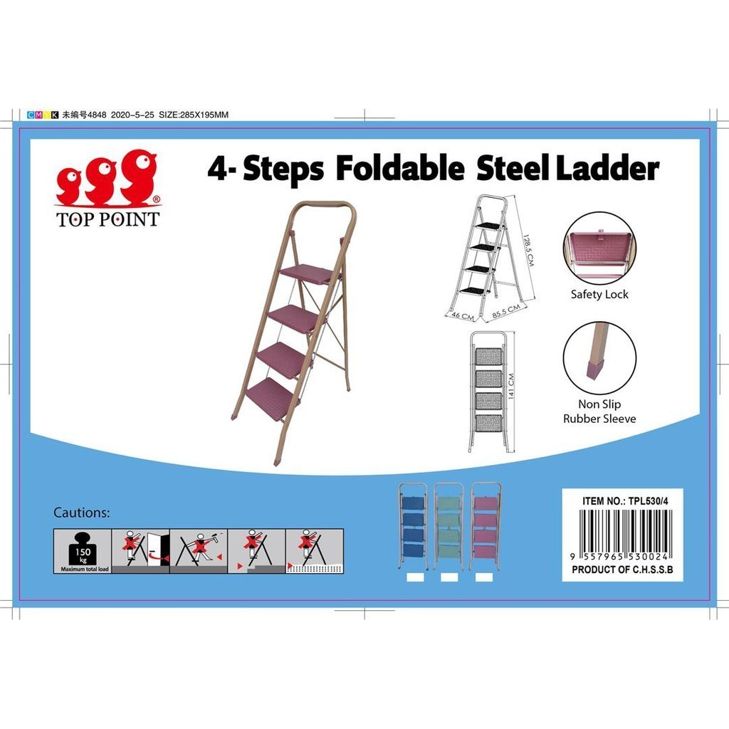 Top Point 4 Step Foldable Steel Ladder (Max Load 150KG) TPL530/4 [Ready ...