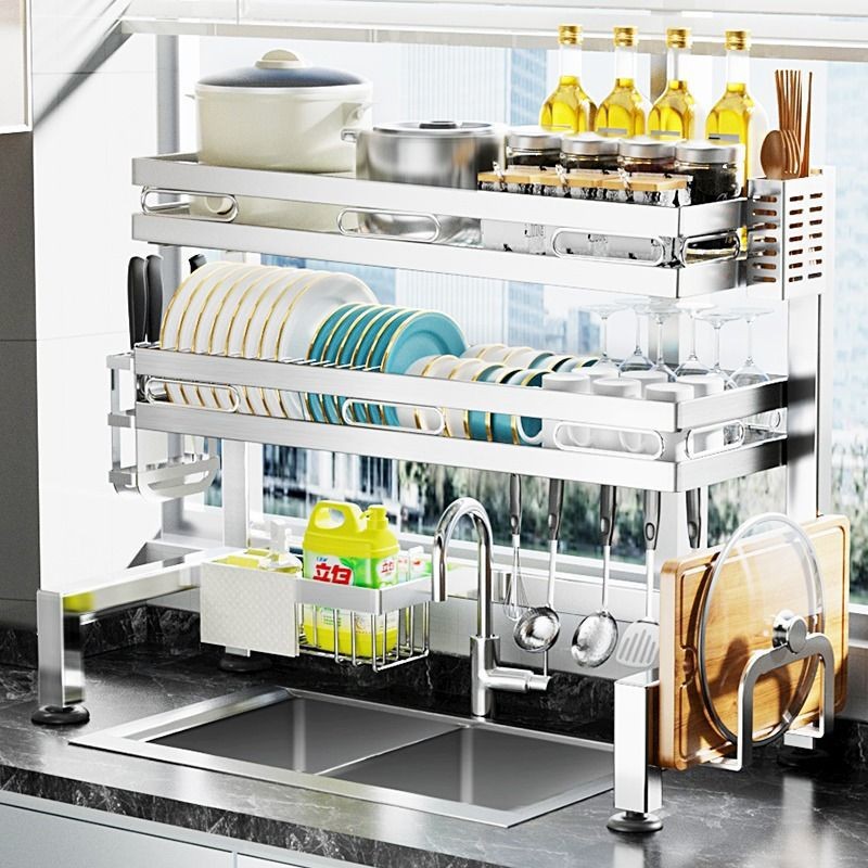 Kitchen Sink Stainless Steel Shelf Multifunctional Dish Rack Sink Dish ...