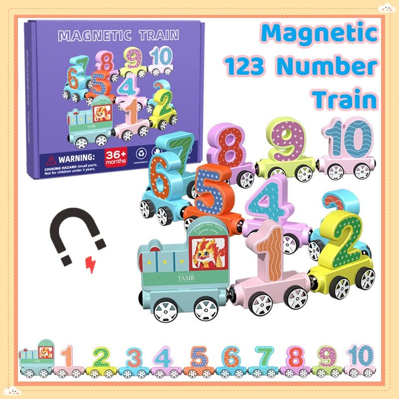 Magnetic 123 Number Train Toy Assembly Blocks Mini Wooden Car Kids ...
