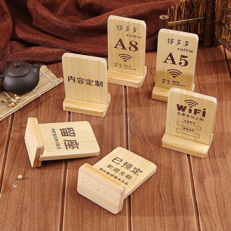 Solid Wood Table Number Plate Table Card Standing Card Vertical Double ...