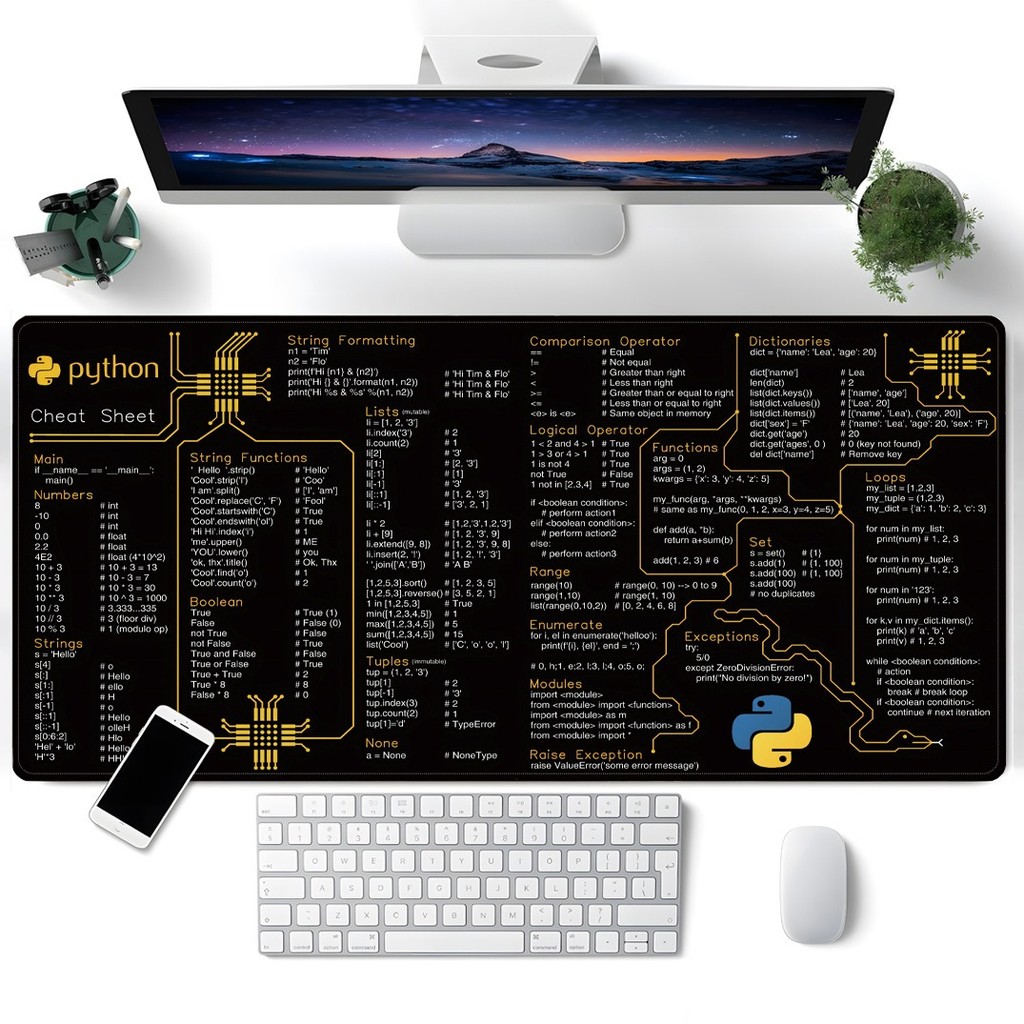 Python Commands Shortcuts Mouse Pad 31.4x11.7x0.07 inch Extended Large ...