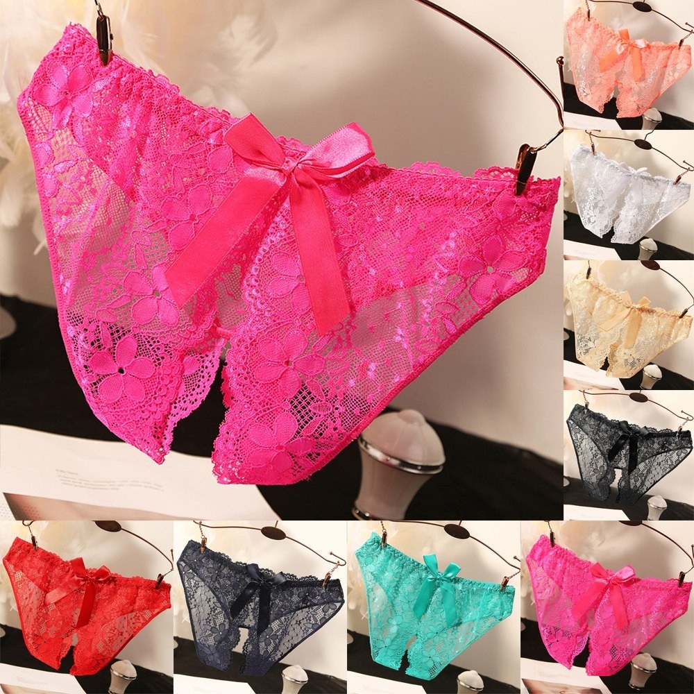 Women's Rose Embroidery Open Crotch Thong - Tassel & Pearl G-String Panty