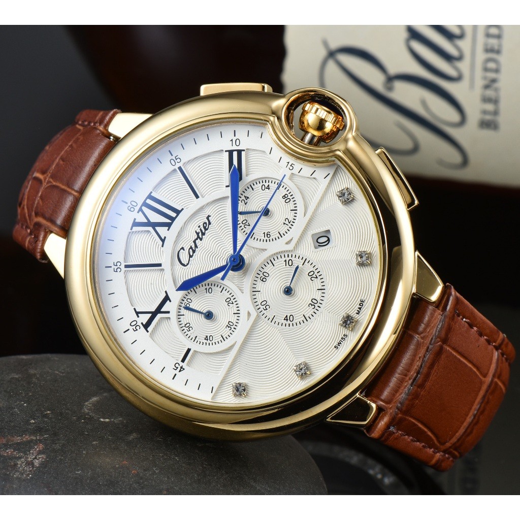 Car Gentleman Business Watch Three Eyes Six Hands Solid Color Dial ...