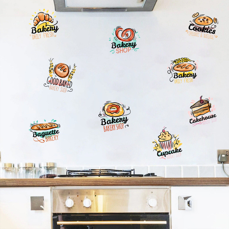 Bread Cake Cupcake Cartoon Wall Stickers for Kitchen Bakery Shop Window ...