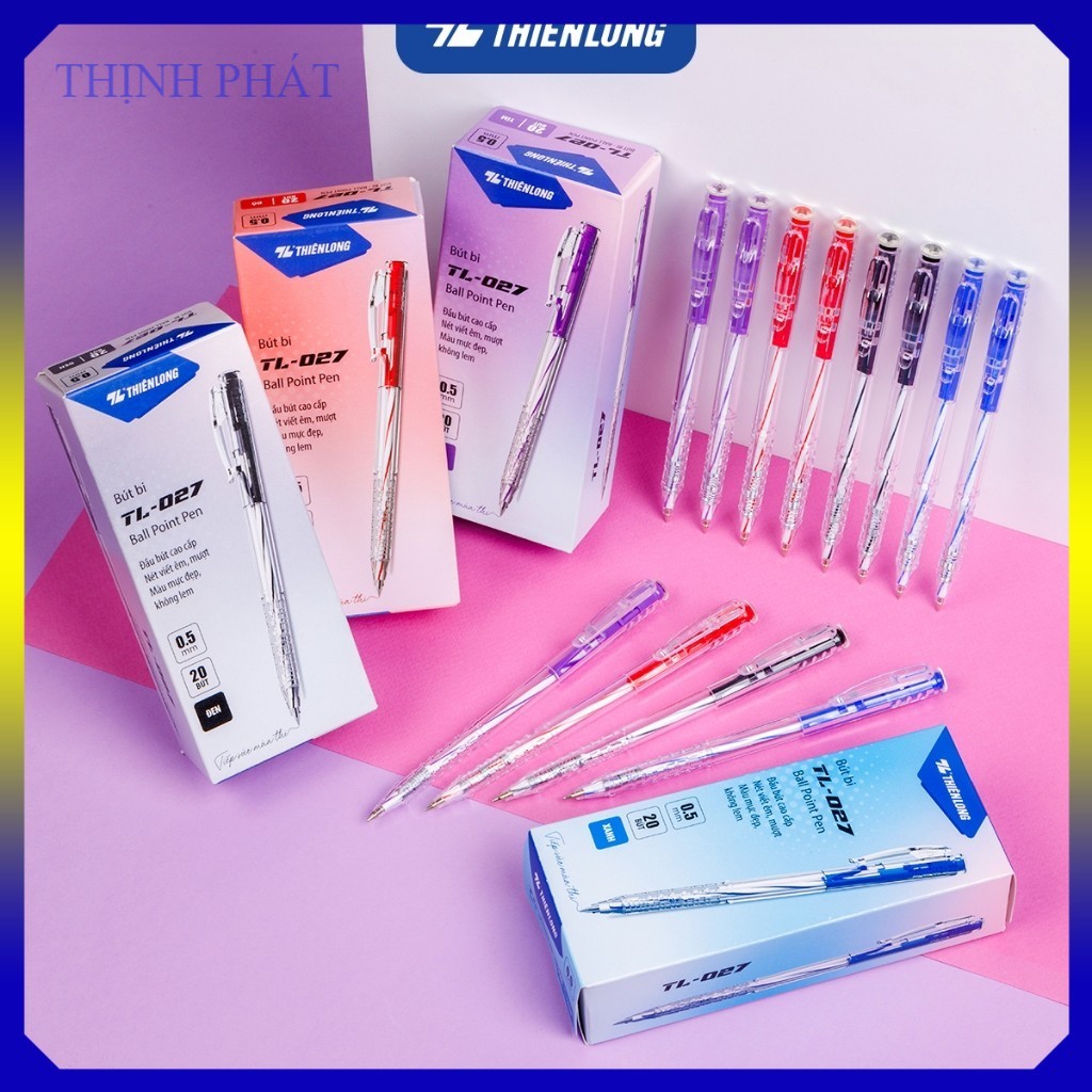 5 Ballpoint pens TL TL-027 blue/red/black/purple ink 0.5mm trigger type ...