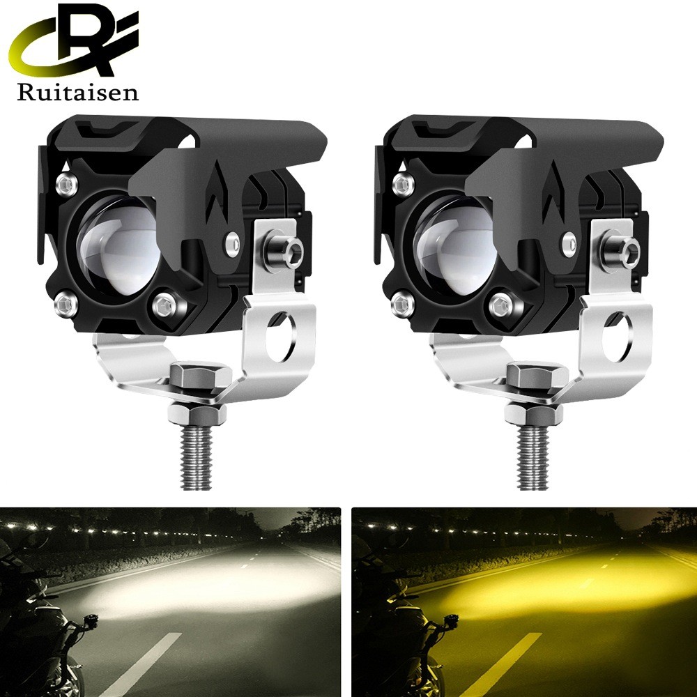 1 Pair Two-Color External Work Light LED Motorcycle Light Electric ...