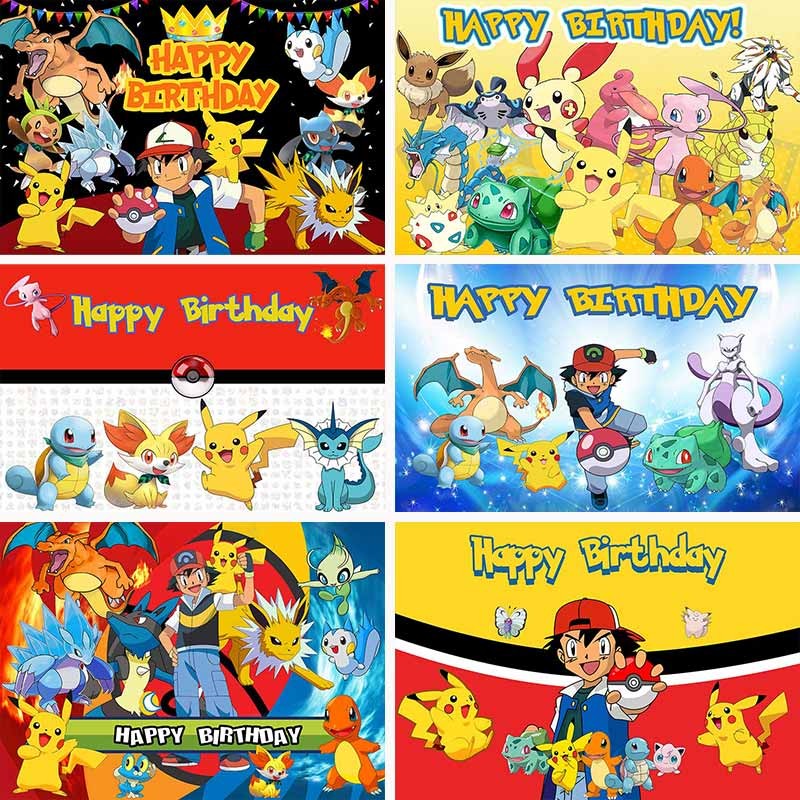 Pokemon Birthday Backdrop Photography Baby Shower Kids Children Boys ...