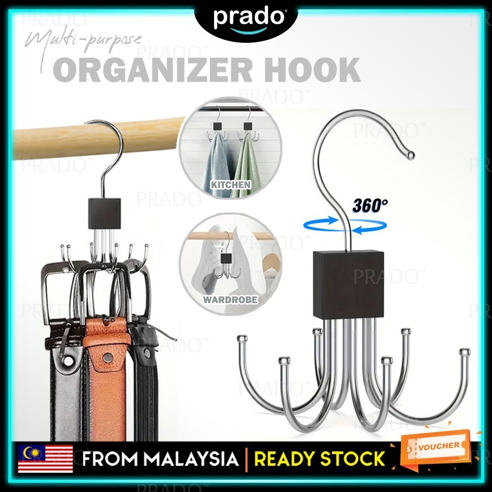 PRADO 360° Rotatable Hanger 6 Hook Belt Hanger Wardrobe Hanger Tie ...